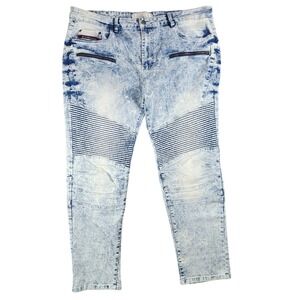 Jeanius Akademiks Moto Biker Jeans Acid Wash Distressed Zipper Detail Y2K 38x32